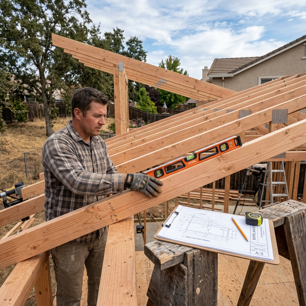 Heavy timber 2x4 framing detail in Wheatland CA