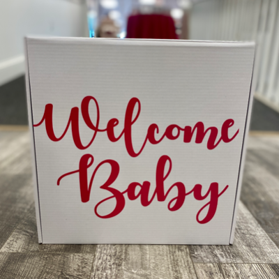 White Box Pink Writing - Welcome Baby