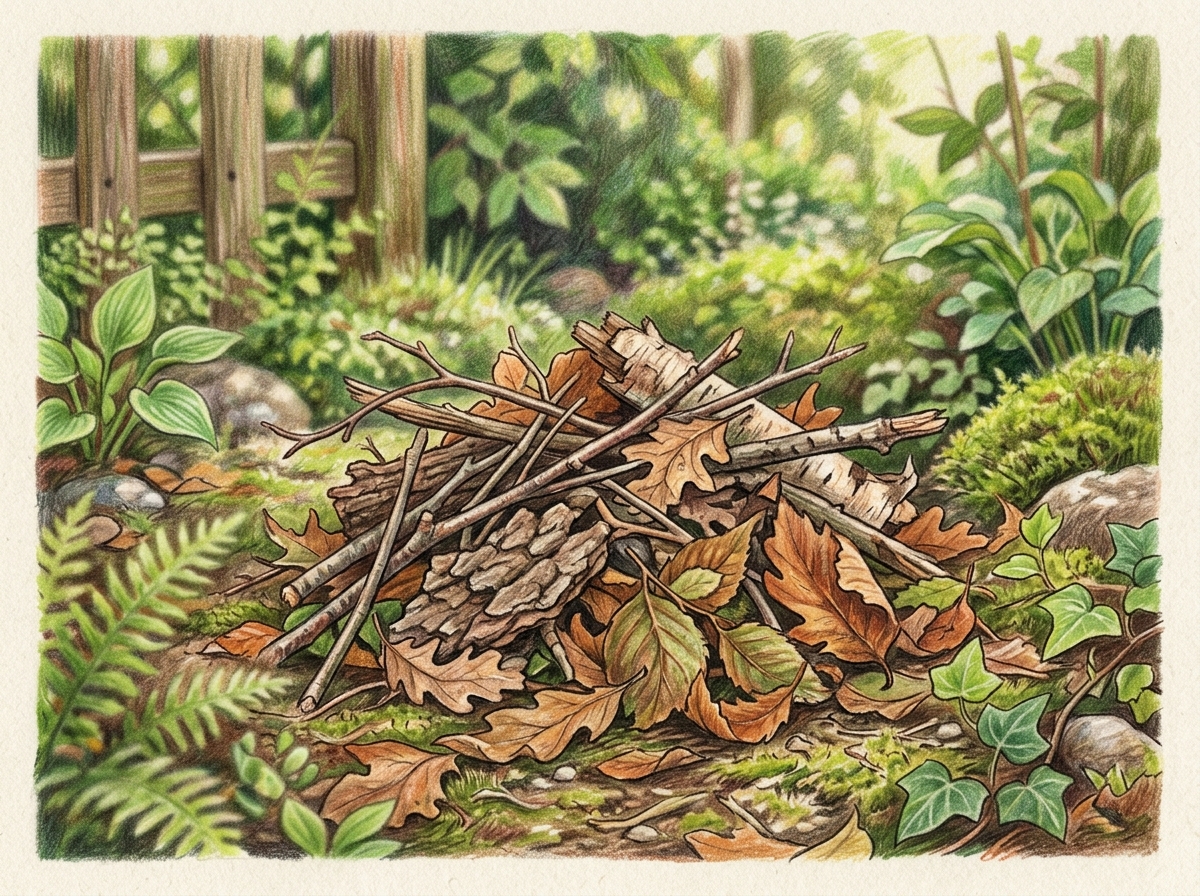 Creating a winter shelter pile for beneficial bugs