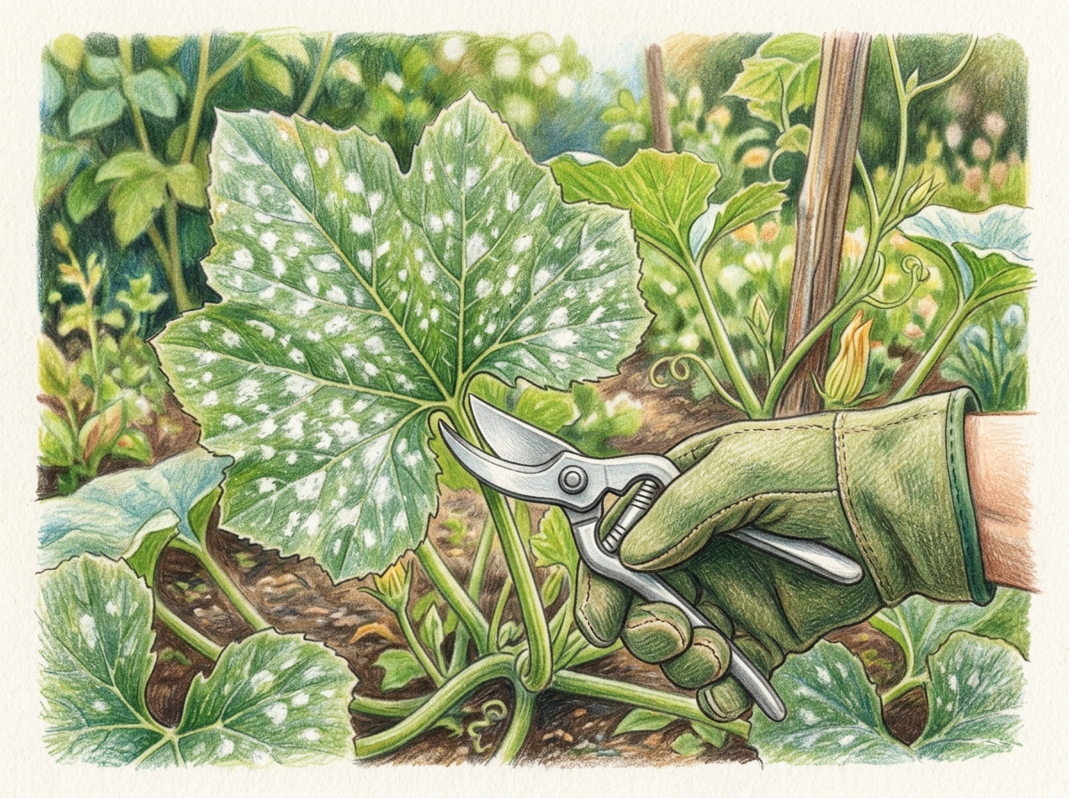Prune Mildew on Squash Leaves