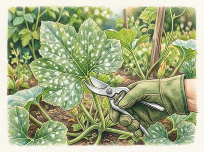 Prune Mildew on Squash Leaves