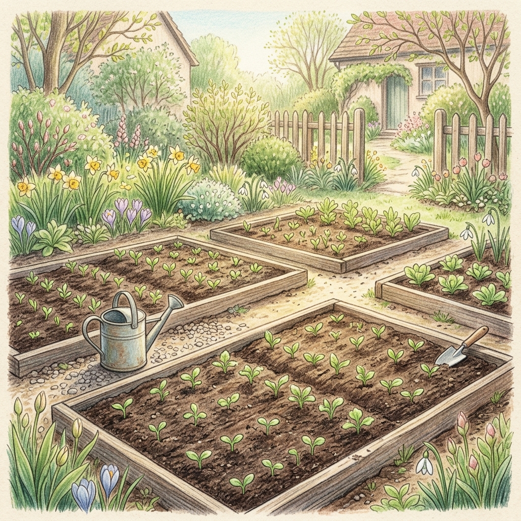 A garden in early spring