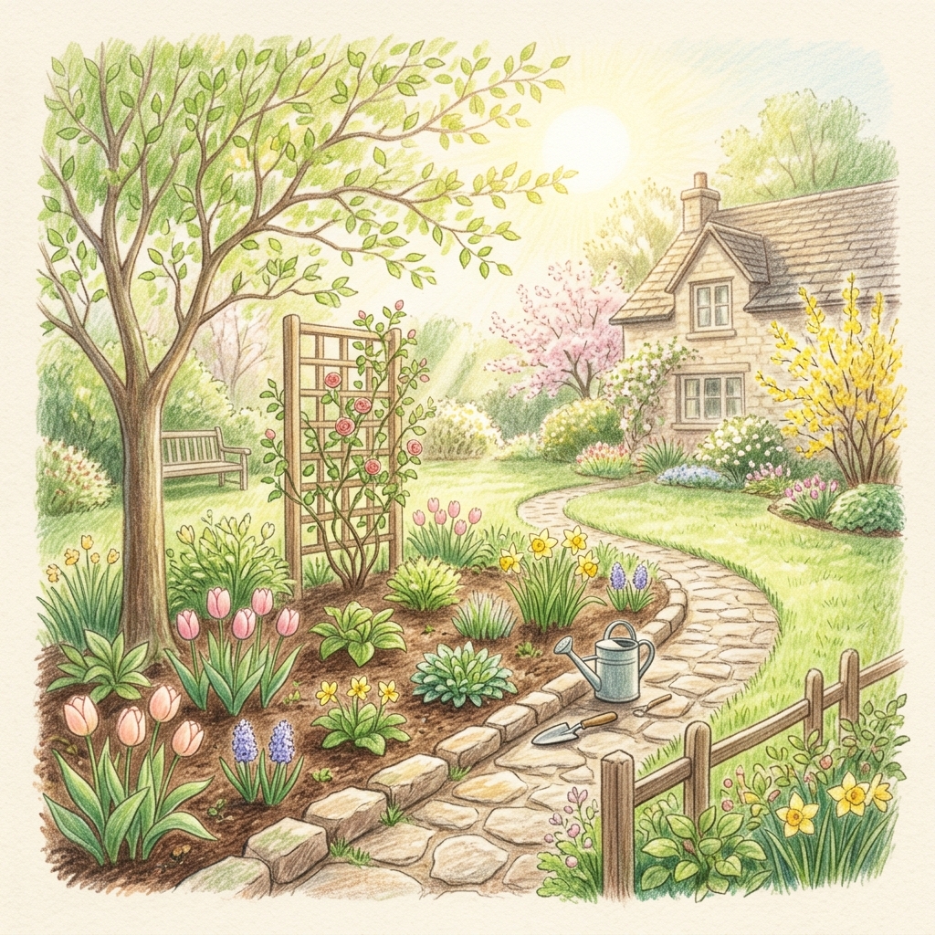 A garden in early spring