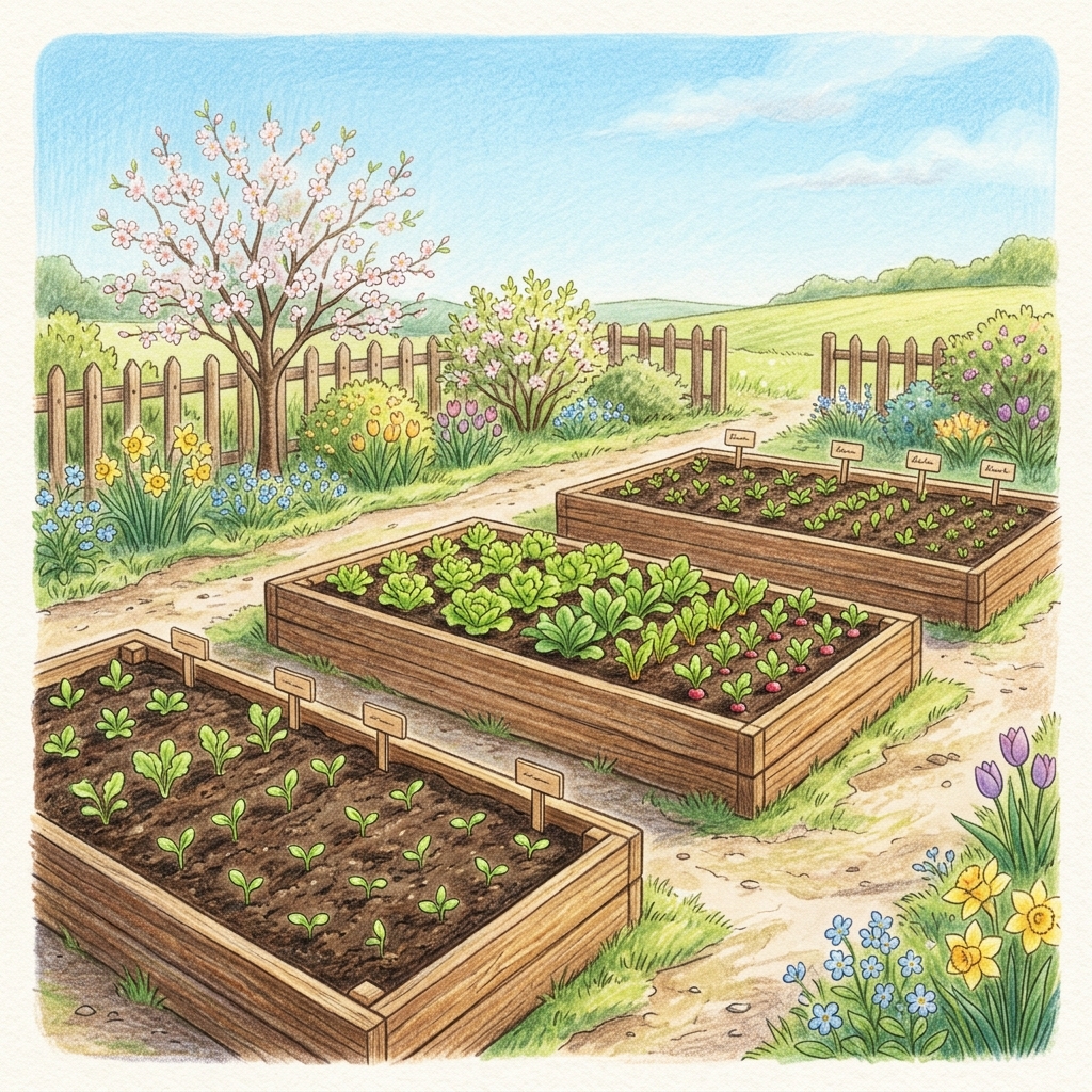 A garden in early spring