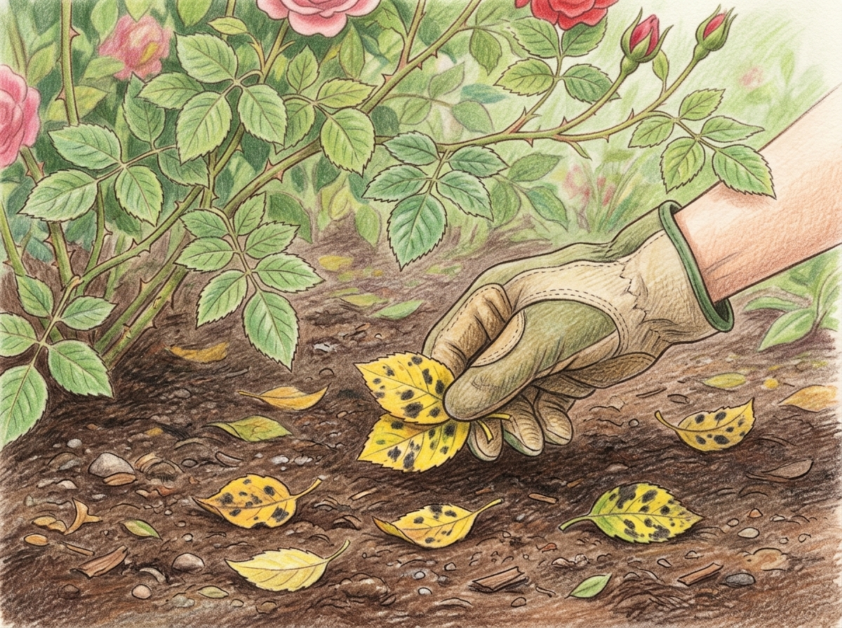 Rake Fallen Rose Leaves to Stop Black Spot