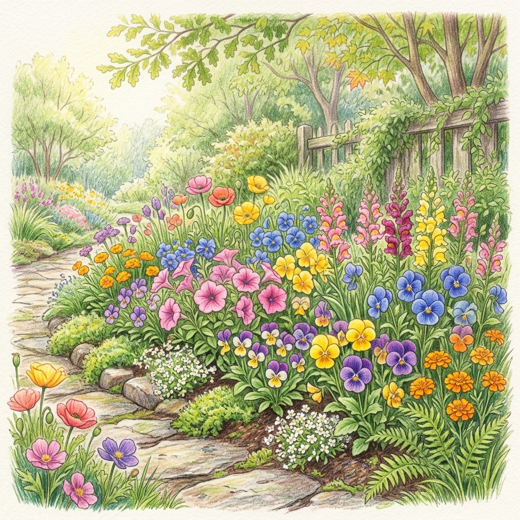A garden in mid spring