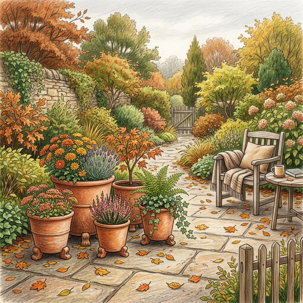 A garden in mid autumn