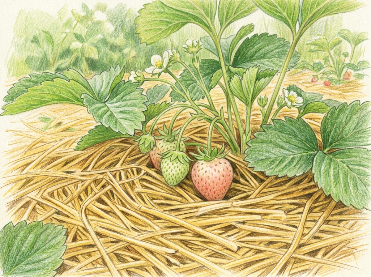 Protecting Developing Strawberries with Straw
