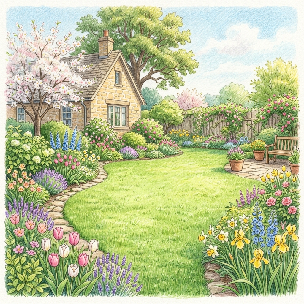 A garden in mid spring