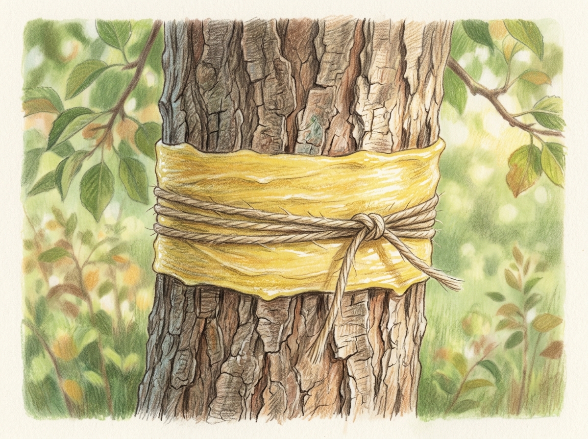 Wrap Grease Bands Around Apple Tree Trunks