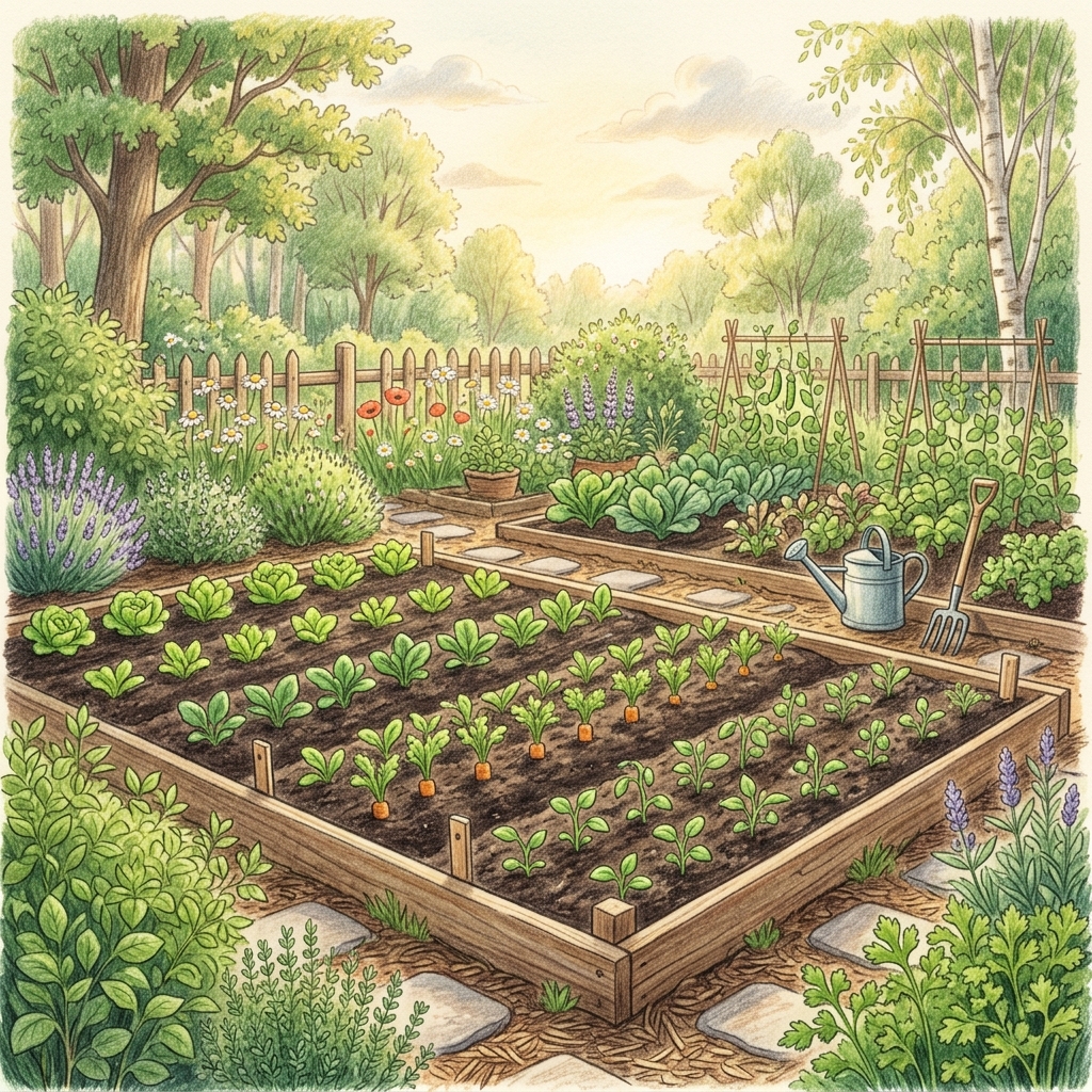 A garden in mid spring