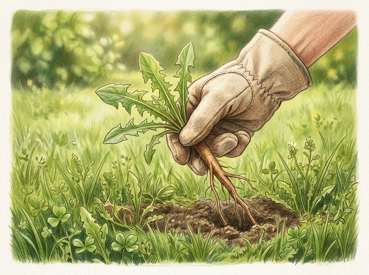 Hand-Pull Broadleaf Weeds from Lawn Patches