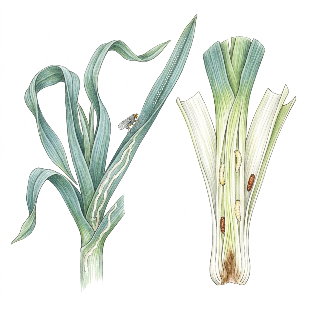 Allium leaf miner (Phytomyza gymnostoma), illustration