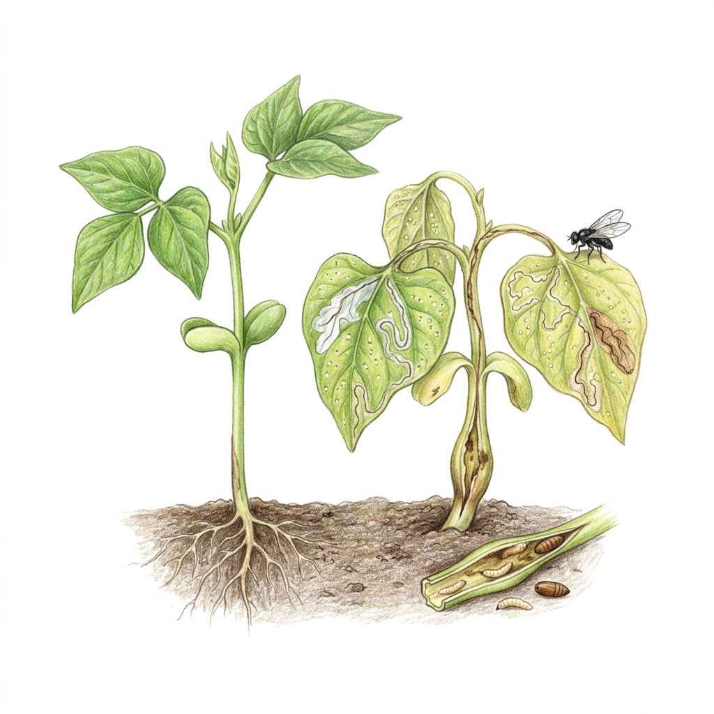 Bean fly (Ophiomyia phaseoli (formerly Melanagromyza phaseoli)), illustration