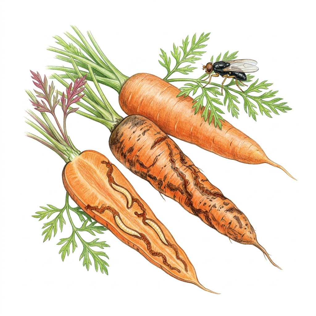 Carrot fly (Psila rosae), illustration
