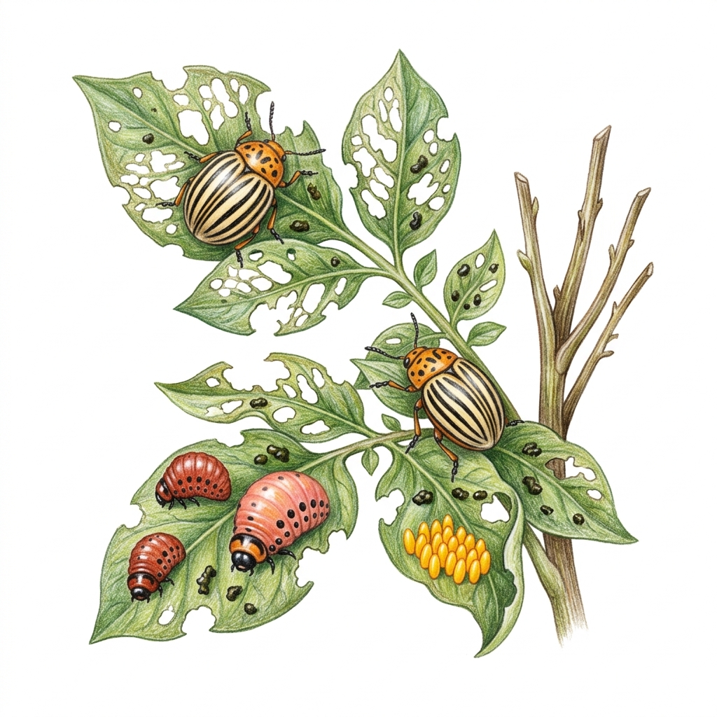 Colorado potato beetle (Leptinotarsa decemlineata), illustration