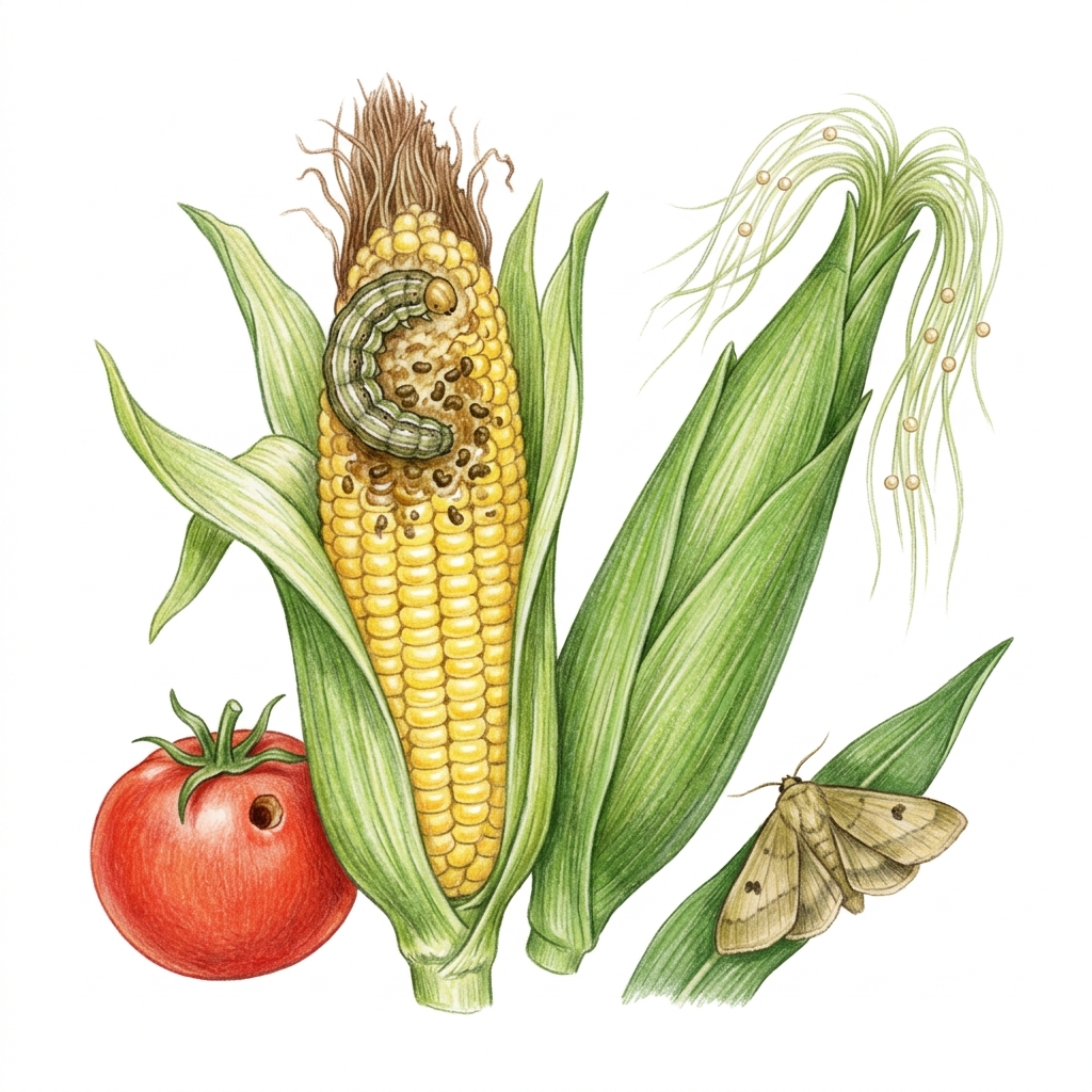 Corn earworm (Helicoverpa zea (the Americas); Helicoverpa armigera (Australia, New Zealand, Europe, Asia and Africa)), illustration