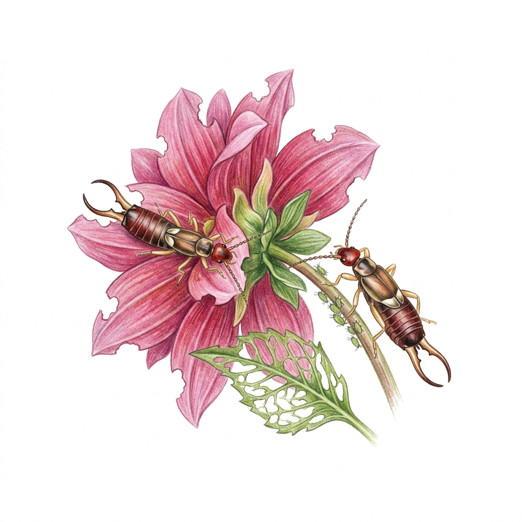 Earwigs (Forficula auricularia and related species), illustration