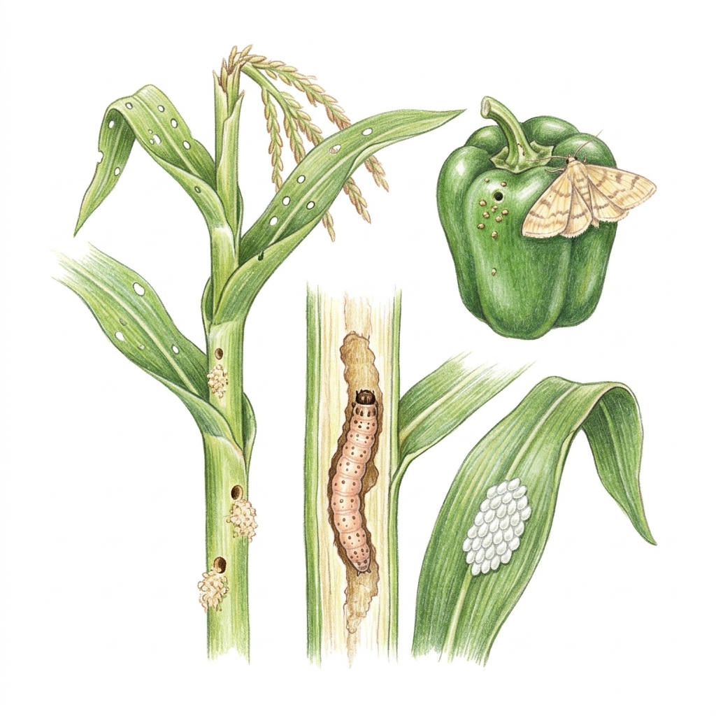 European corn borer (Ostrinia nubilalis), illustration