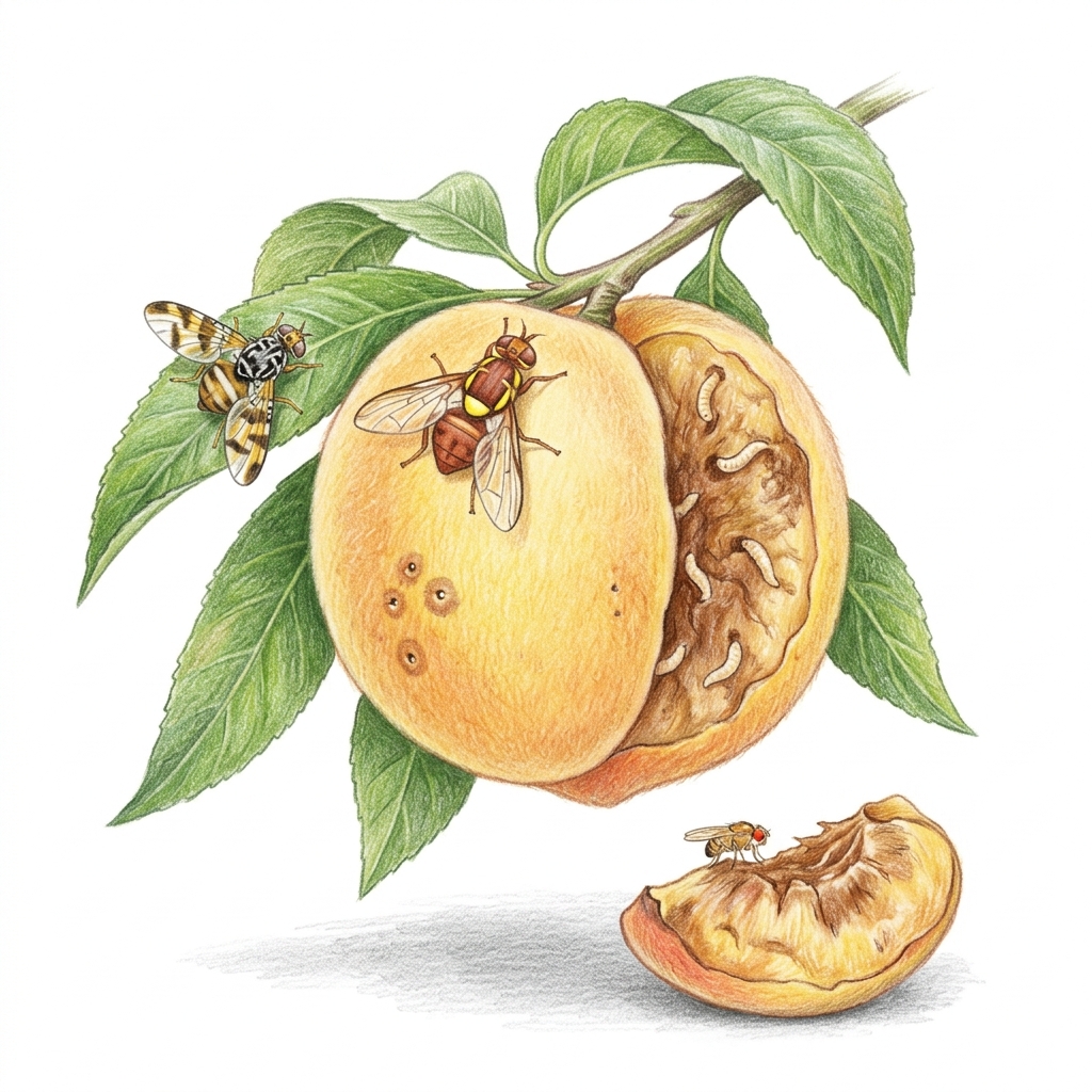 Fruit fly (Bactrocera tryoni, Ceratitis capitata and related species), illustration