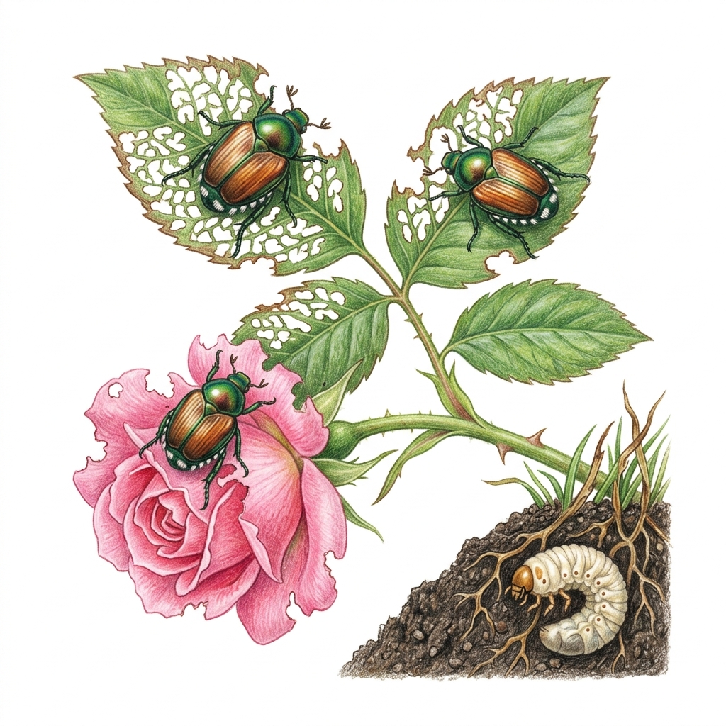 Japanese beetle (Popillia japonica), illustration