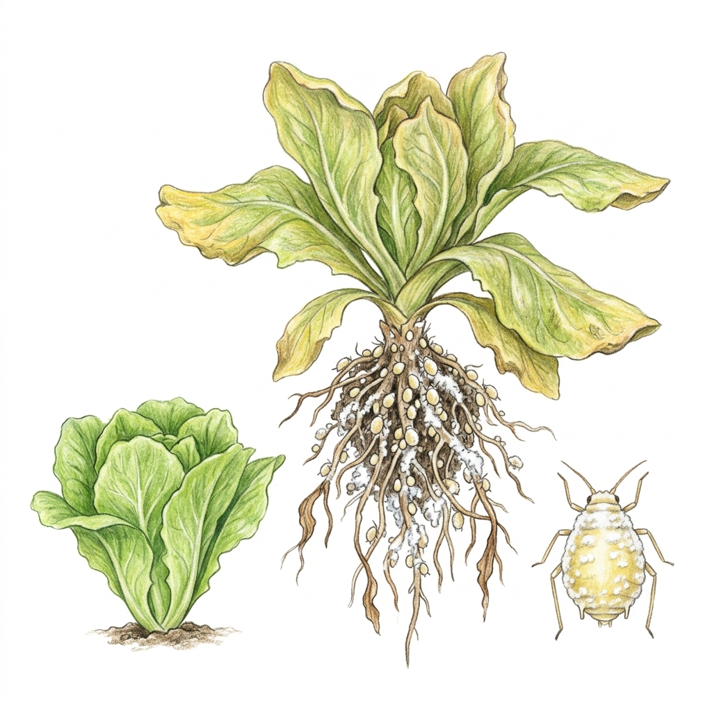 Lettuce root aphid (Pemphigus bursarius), illustration