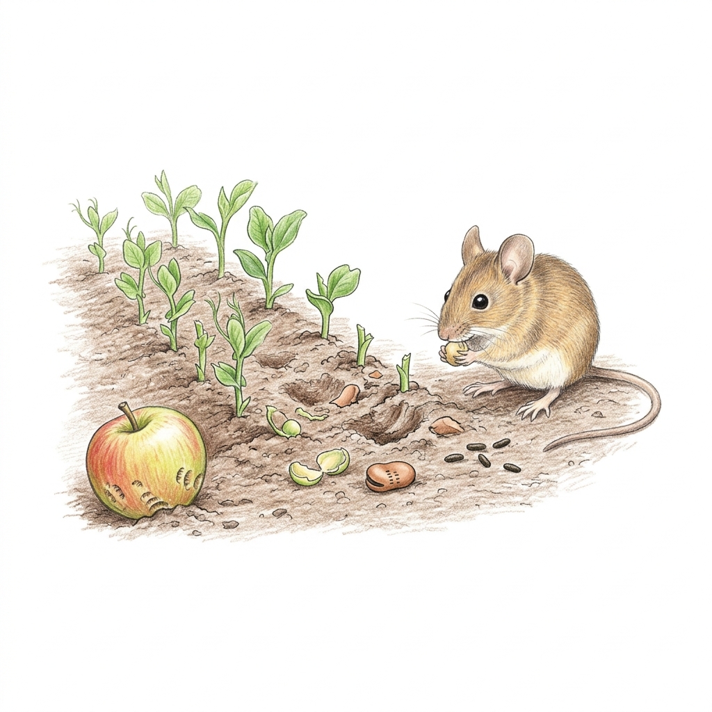 Mice (Several species, such as the wood mouse (Apodemus sylvaticus) and house mouse (Mus musculus)), illustration
