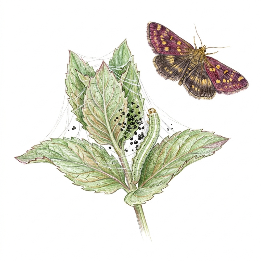 Mint moth (Pyrausta aurata, and related Pyrausta species), illustration