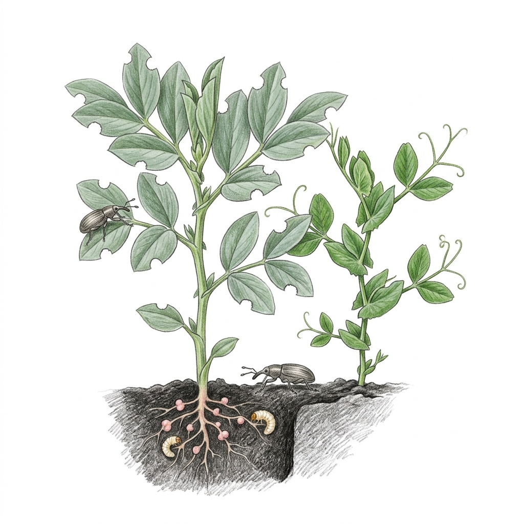 Pea and bean weevil (Sitona lineatus), illustration