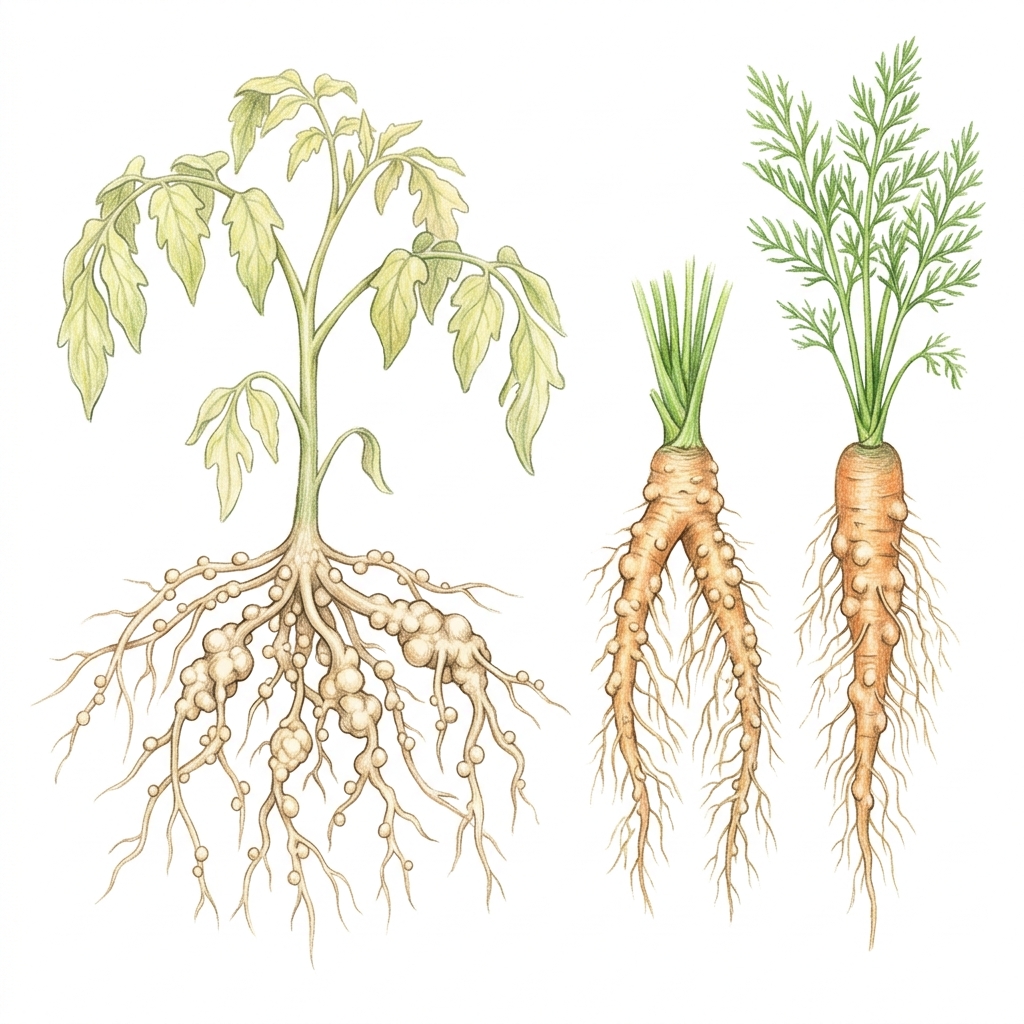 Root-knot nematodes (Meloidogyne species, such as M. javanica, M. incognita, M. arenaria and M. hapla), illustration