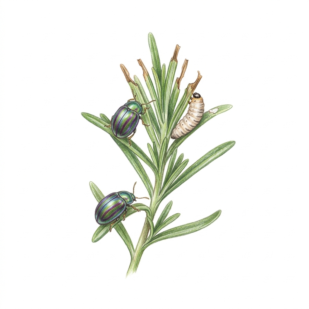 Rosemary beetle (Chrysolina americana), illustration