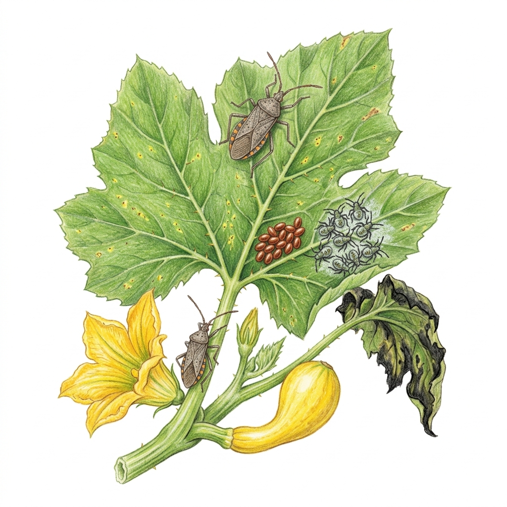 Squash bugs (Anasa tristis), illustration