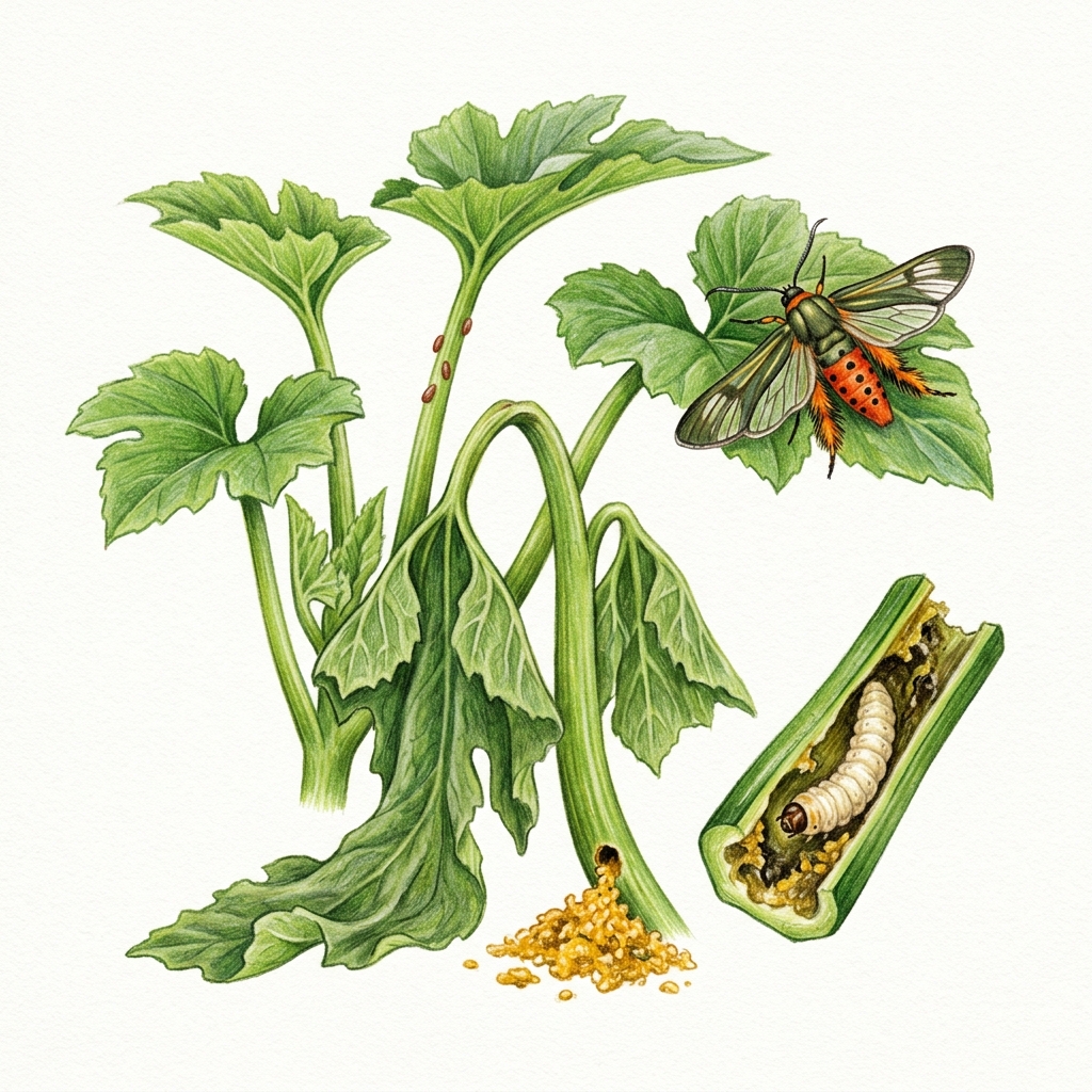 Squash vine borer (Melittia cucurbitae), illustration