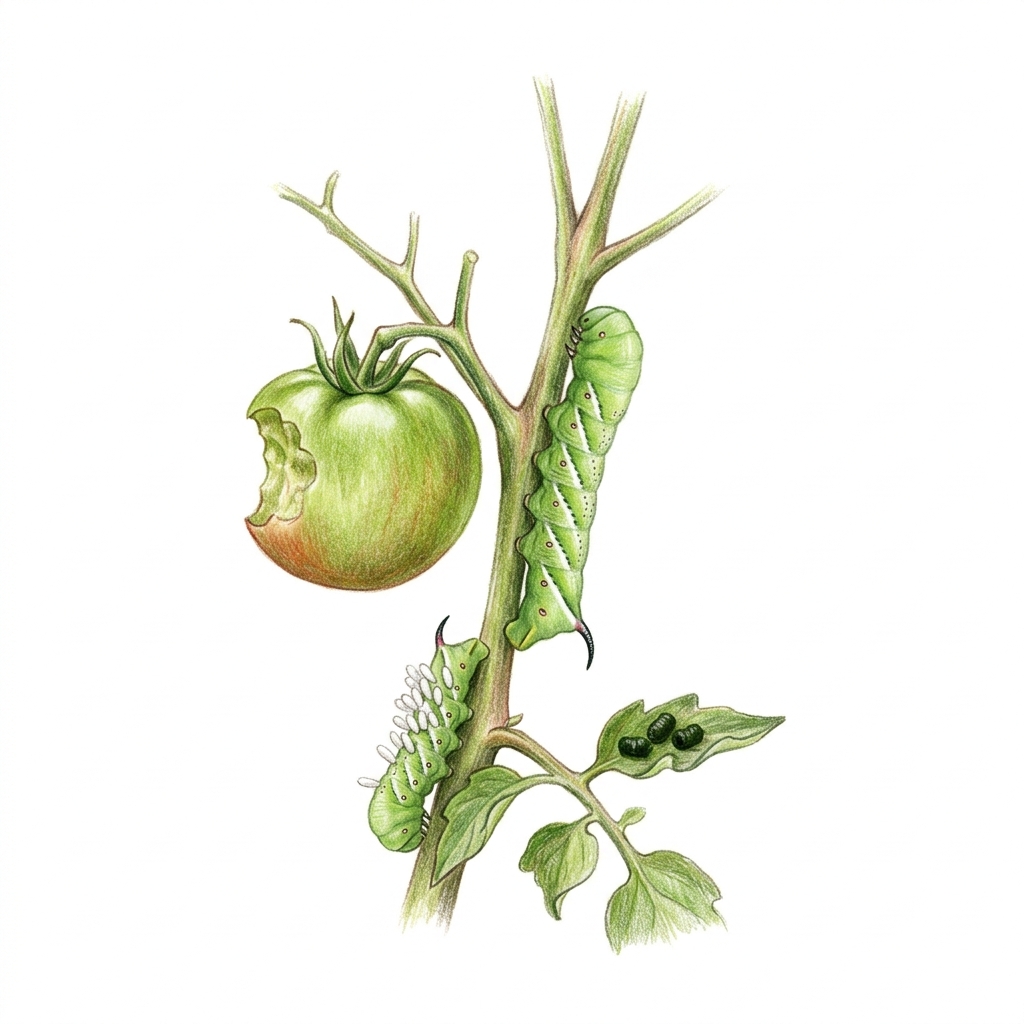 Tomato hornworm (Manduca quinquemaculata and Manduca sexta), illustration