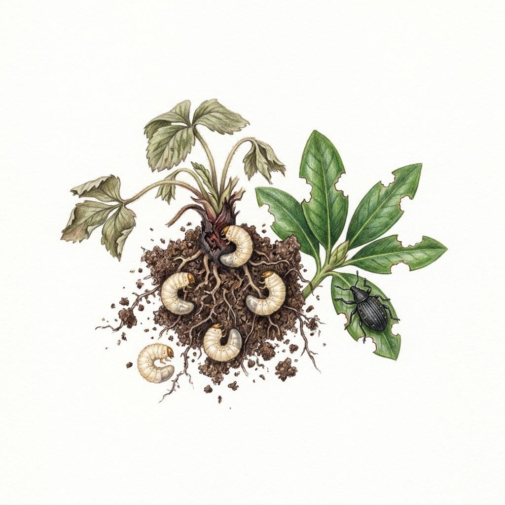 Vine weevil (Otiorhynchus sulcatus), illustration
