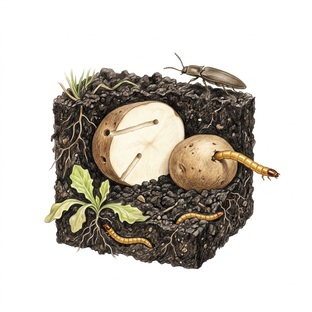 Wireworms (Agriotes and other click beetle (Elateridae) larvae), illustration