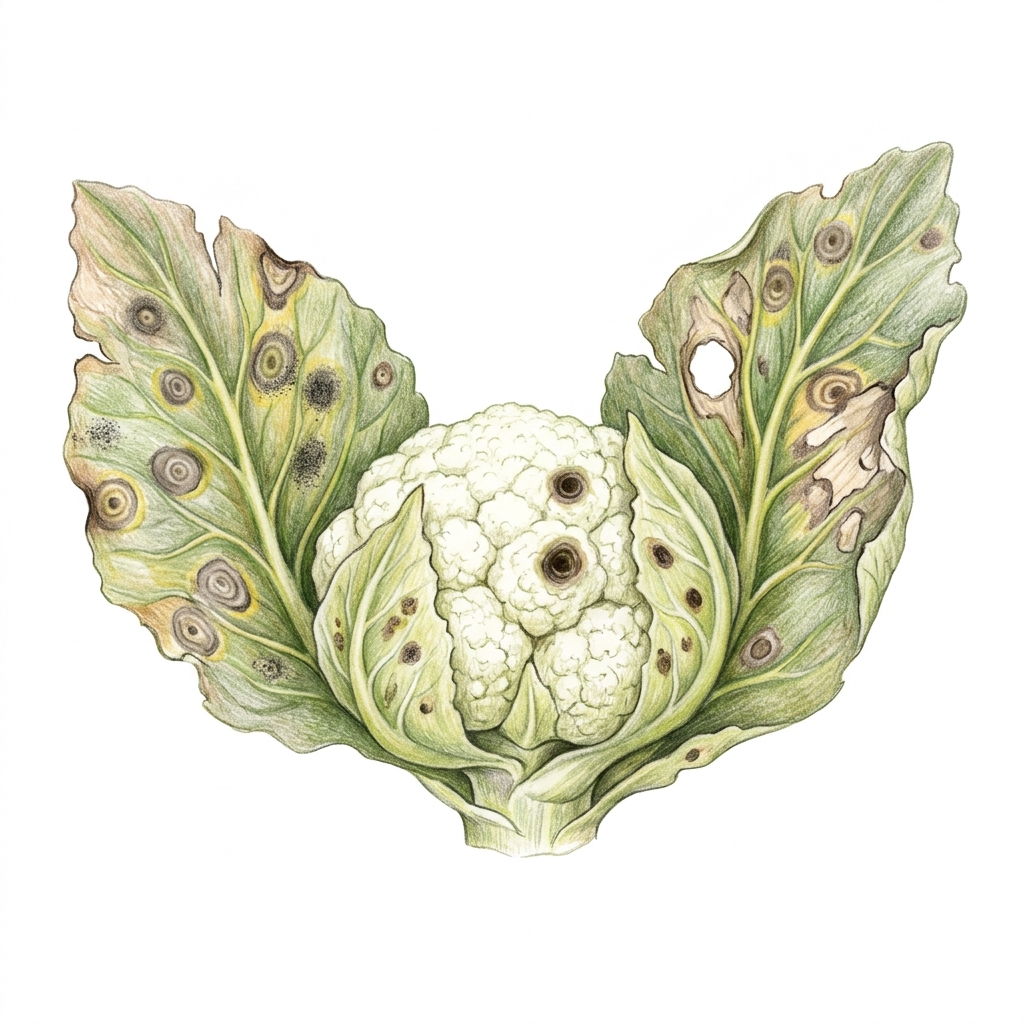 Alternaria leaf spot (Alternaria brassicicola and Alternaria brassicae), illustration