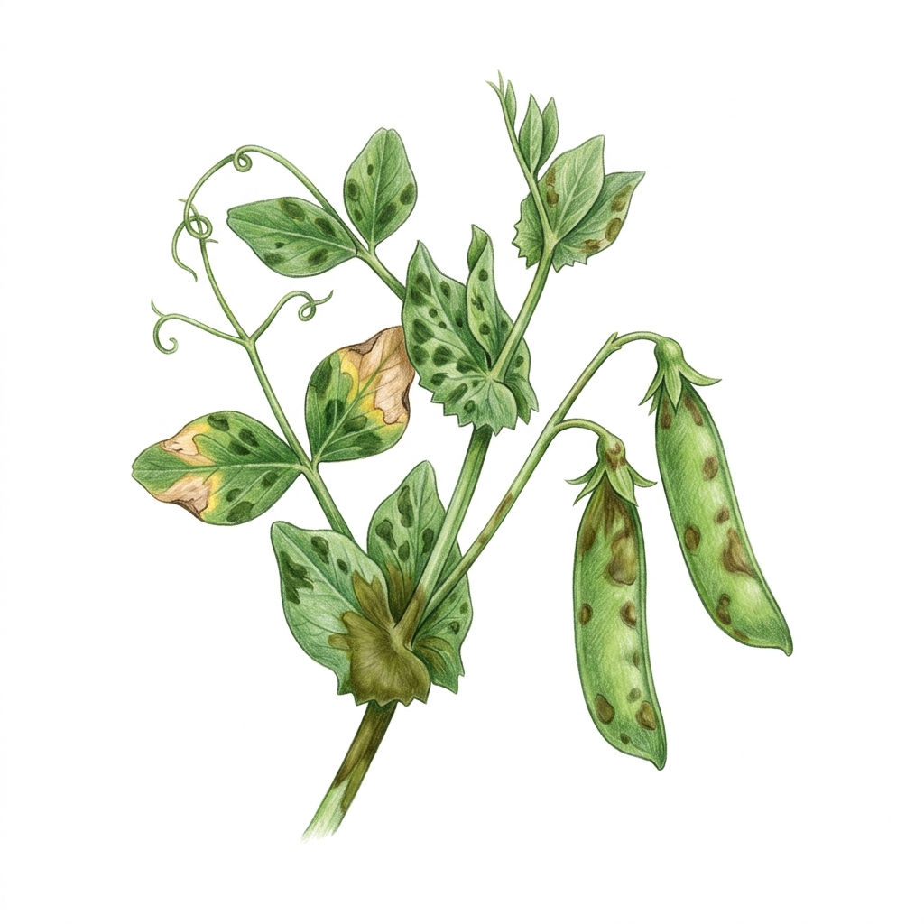 Pea bacterial blight (Pseudomonas syringae pv. pisi; also Pseudomonas syringae pv. syringae), illustration
