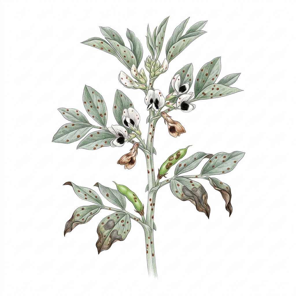 Chocolate spot (Botrytis fabae, sometimes with Botrytis cinerea), illustration