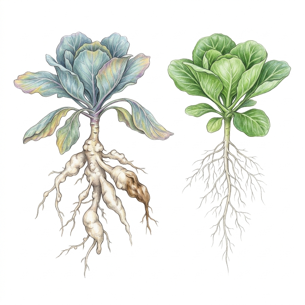 Club root (Plasmodiophora brassicae), illustration
