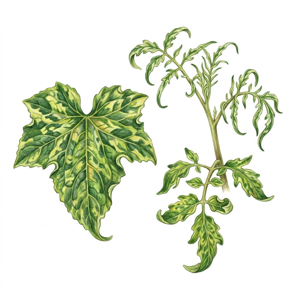 Mosaic virus (Cucumber, tobacco and tomato mosaic viruses), illustration