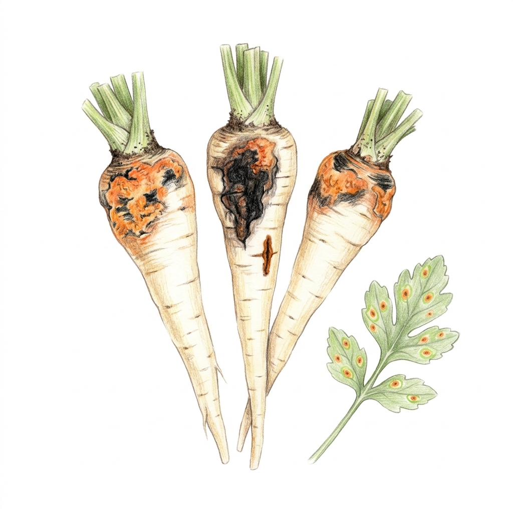 Parsnip canker (Itersonilia, Mycocentrospora, Cylindrocarpon and other fungi), illustration