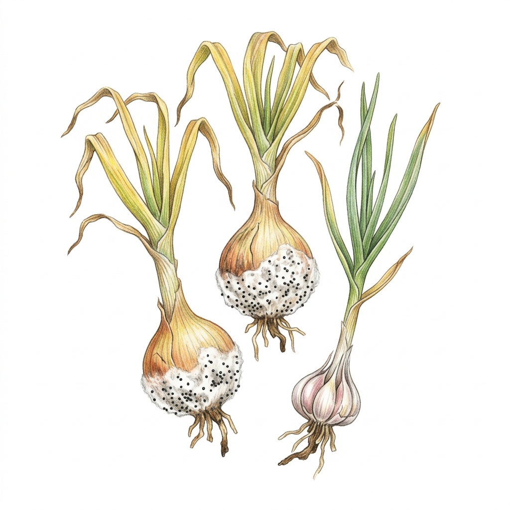 White rot (Stromatinia cepivora (formerly Sclerotium cepivorum)), illustration