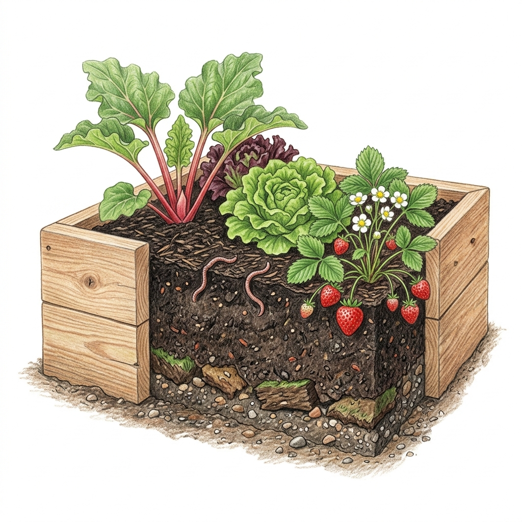 Raised bed soil, illustration