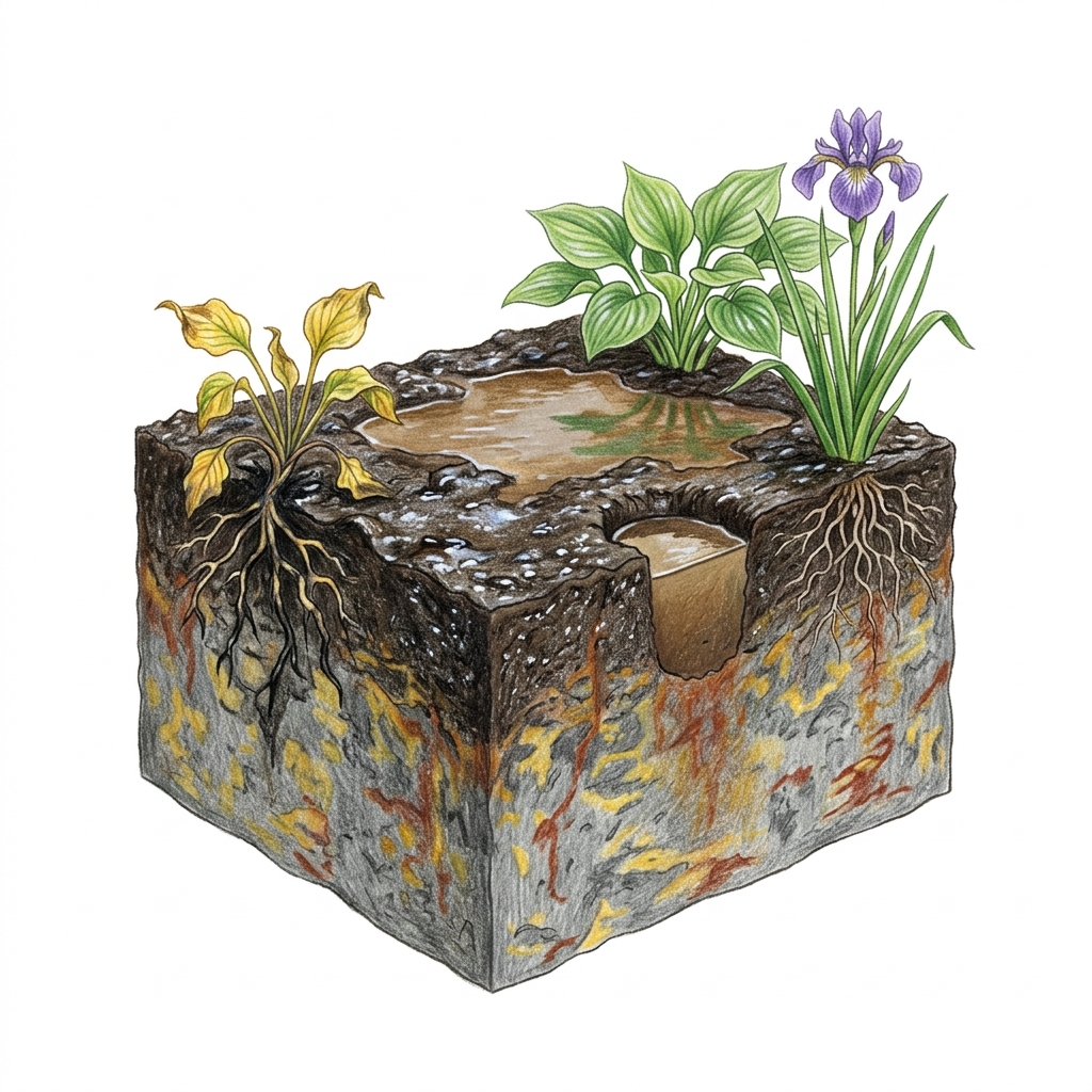 Waterlogged soil, illustration
