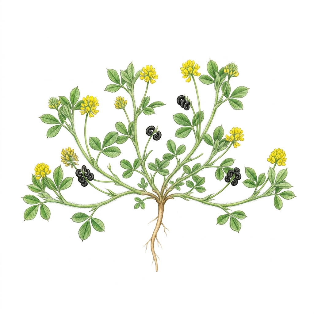 Black medic (Medicago lupulina), illustration