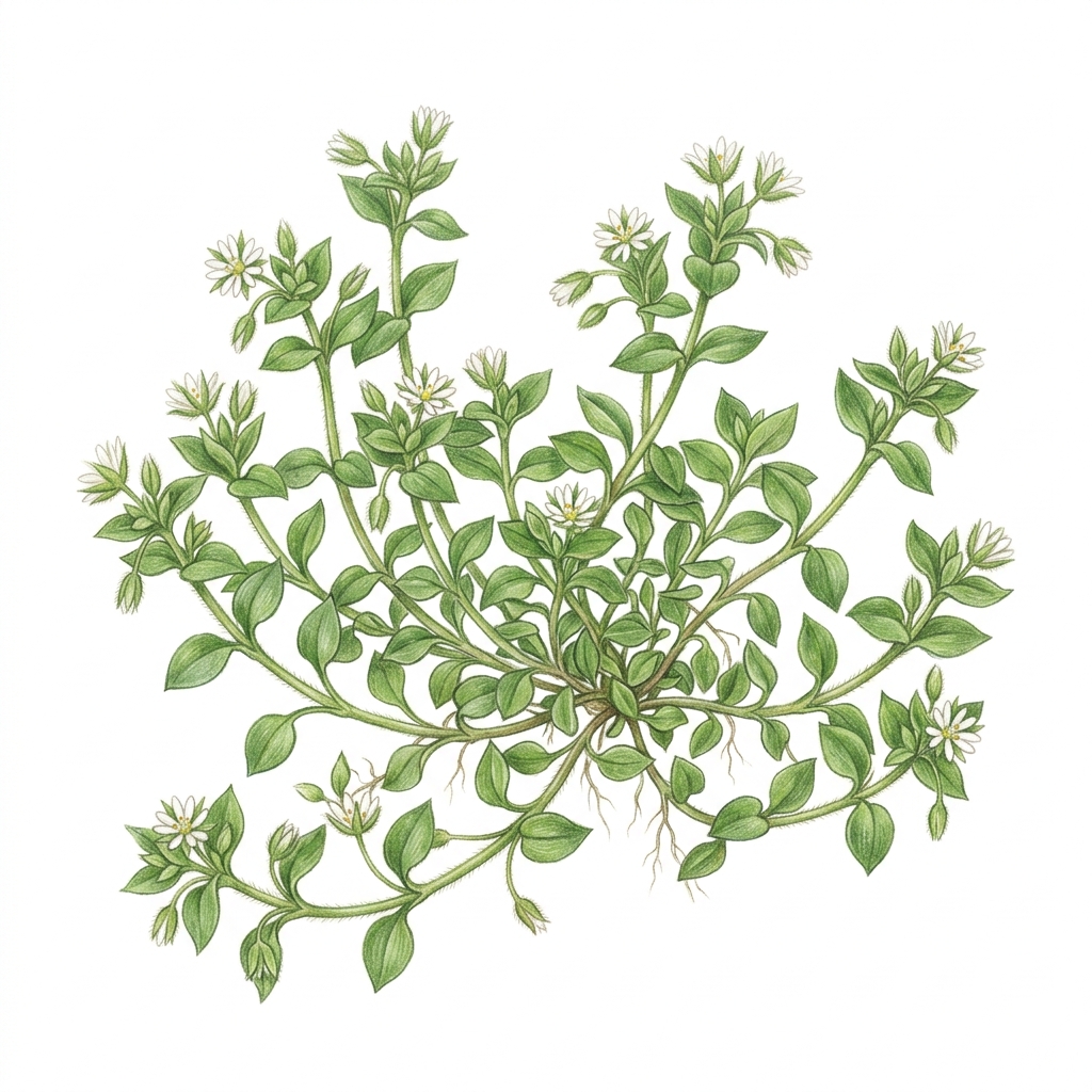 Chickweed (Stellaria media), illustration