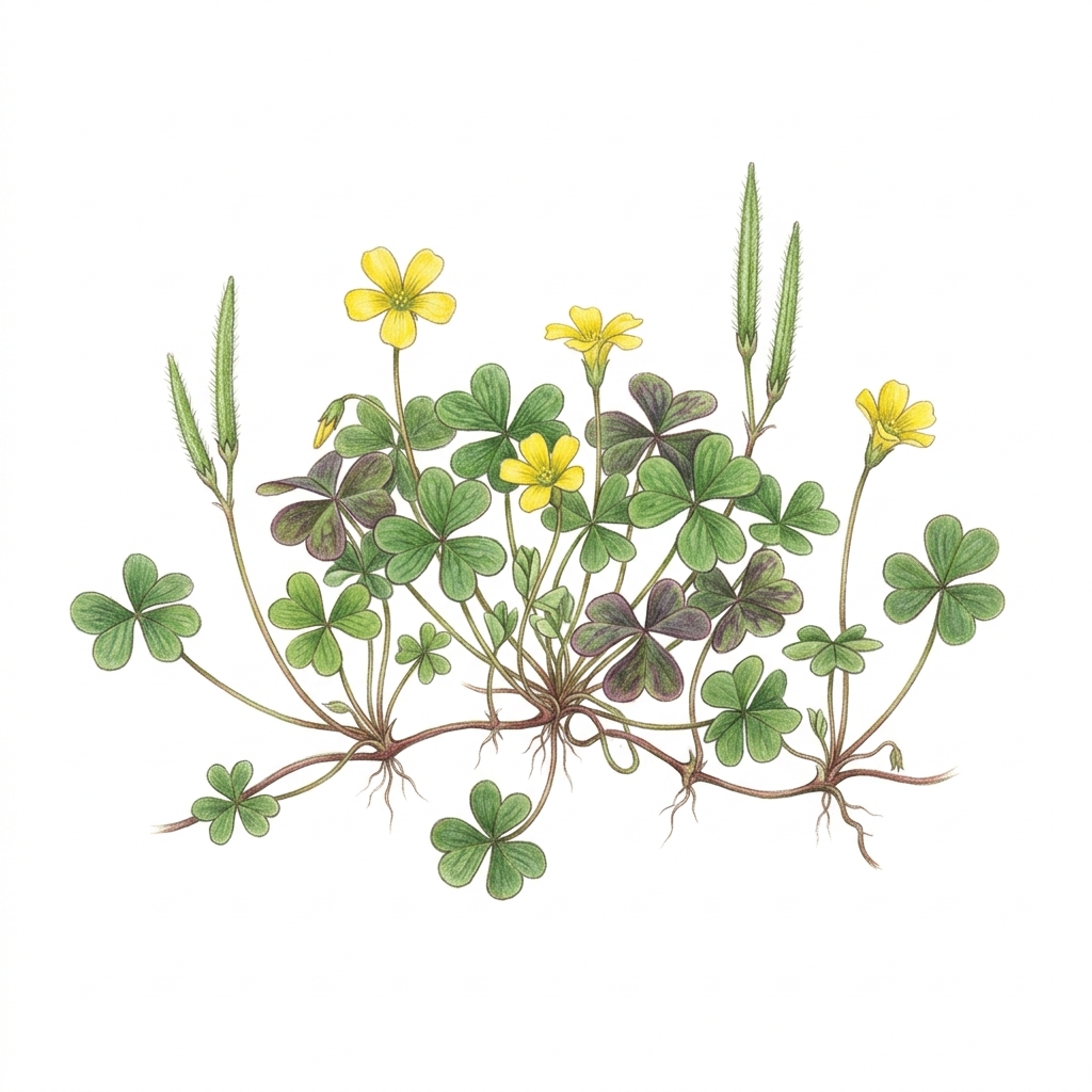 Creeping oxalis (Oxalis corniculata), illustration
