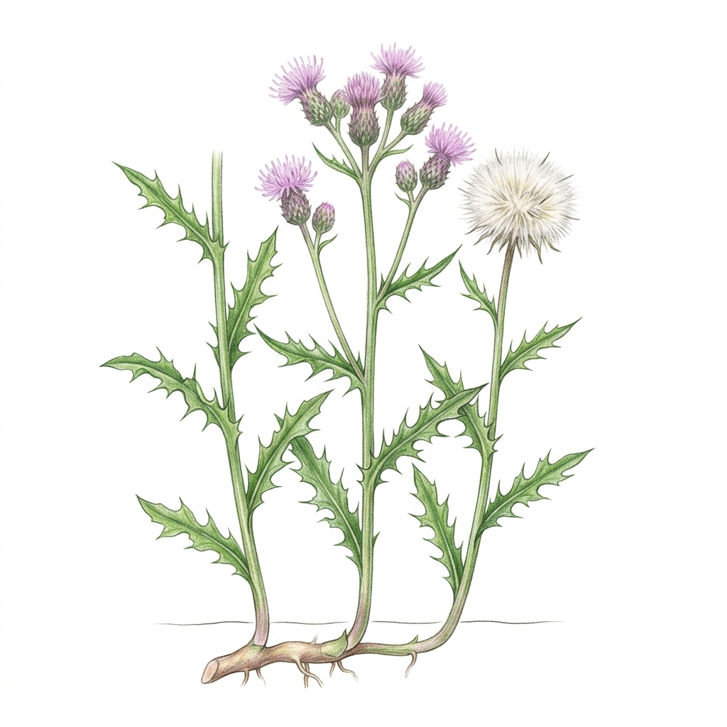 Creeping thistle (Cirsium arvense), illustration