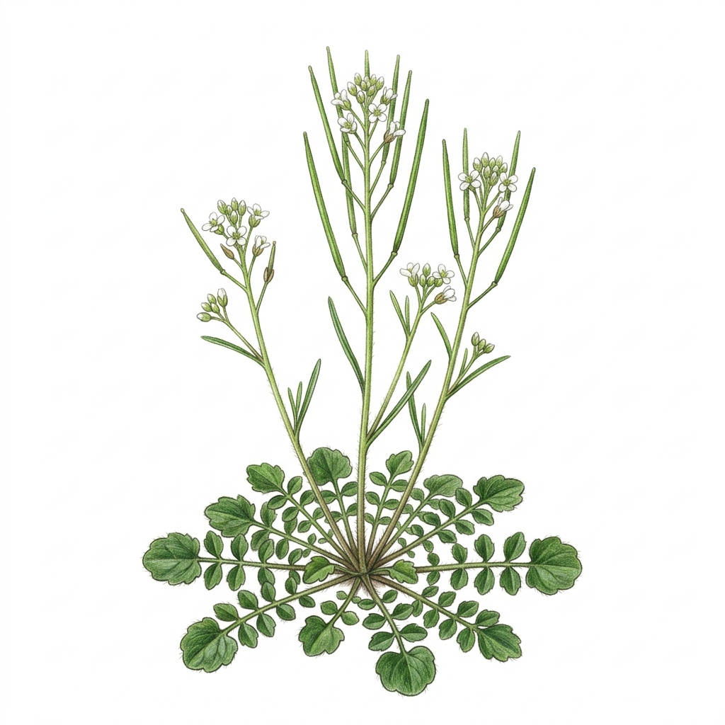 Hairy bittercress (Cardamine hirsuta), illustration